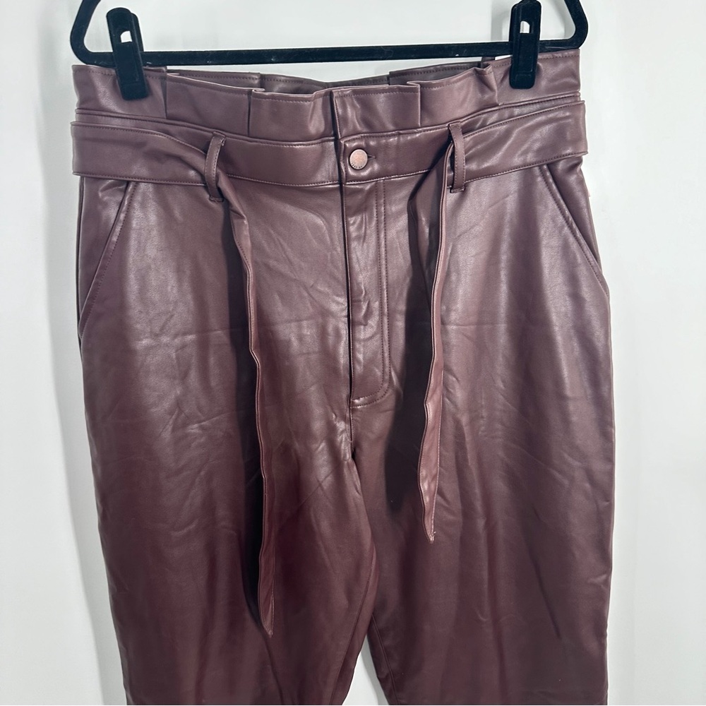 Abercrombie and Fitch Maroon Dark Red Faux Leather Paper Bag Waist Pants - Picture 3 of 9
